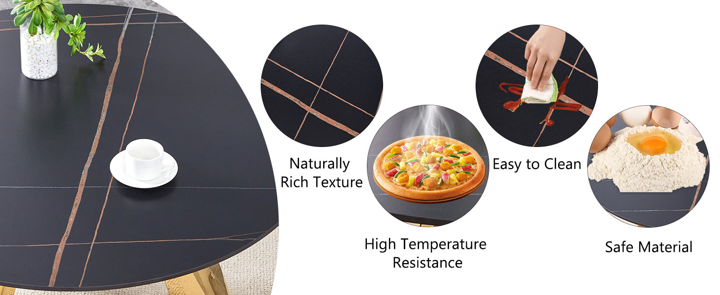 The 42-inch stainless steel gold-plated flamed granite round table with seating for 4 or 6 people is perfect for dining, entertaining, or as a conference table