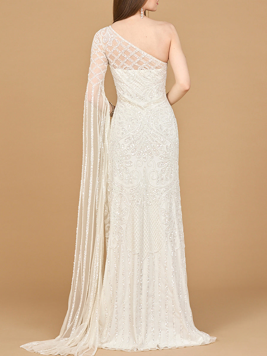 One Sleeve Beaded Bridal Gown