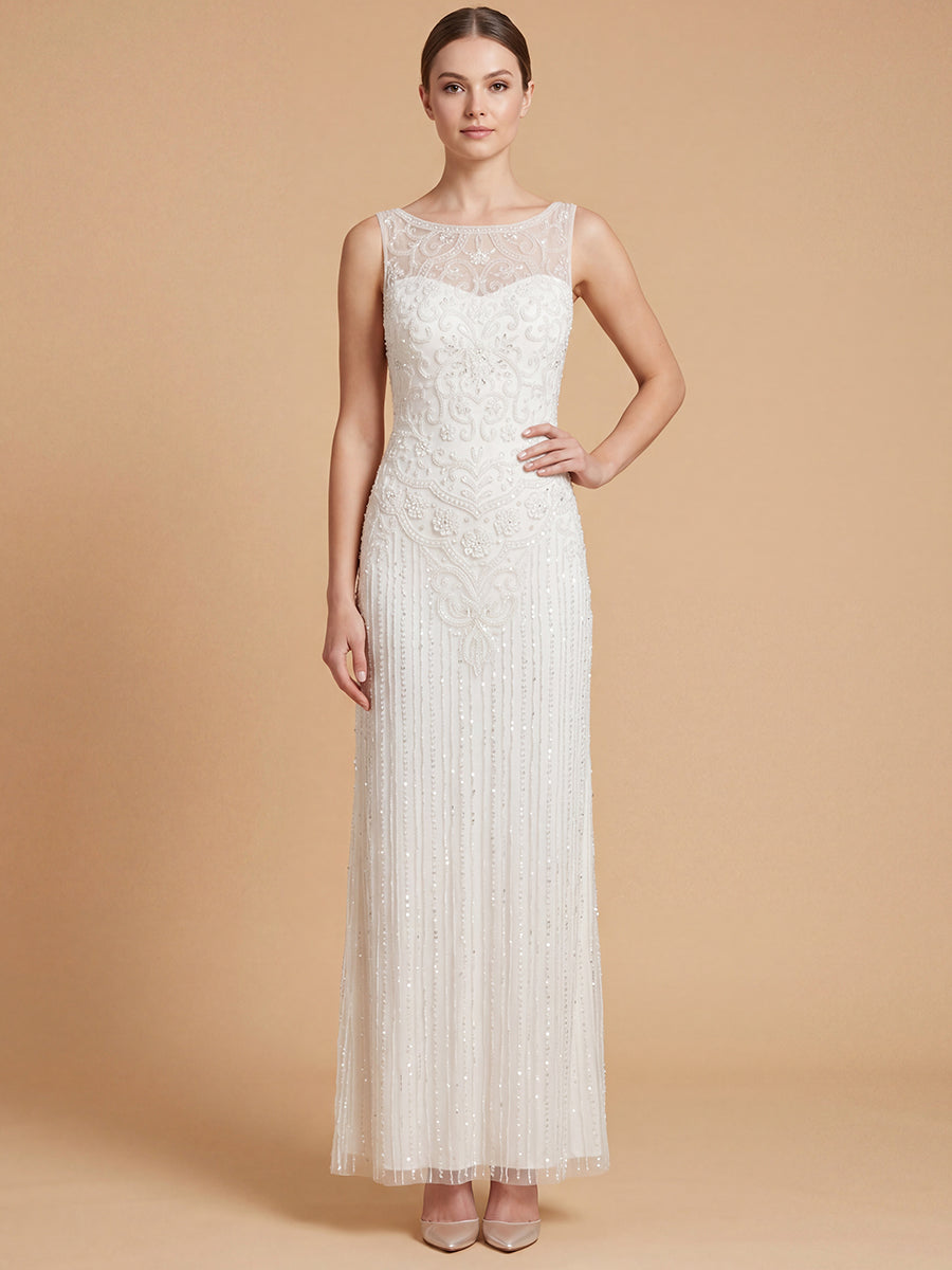 Lara Beaded Illusion Neckline Maxi Length Dress | 51227