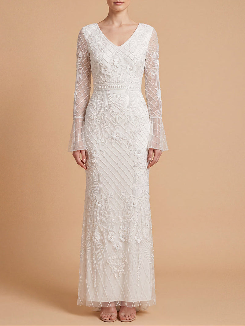 Bridal Long Sleeve Beaded Gown | 51239
