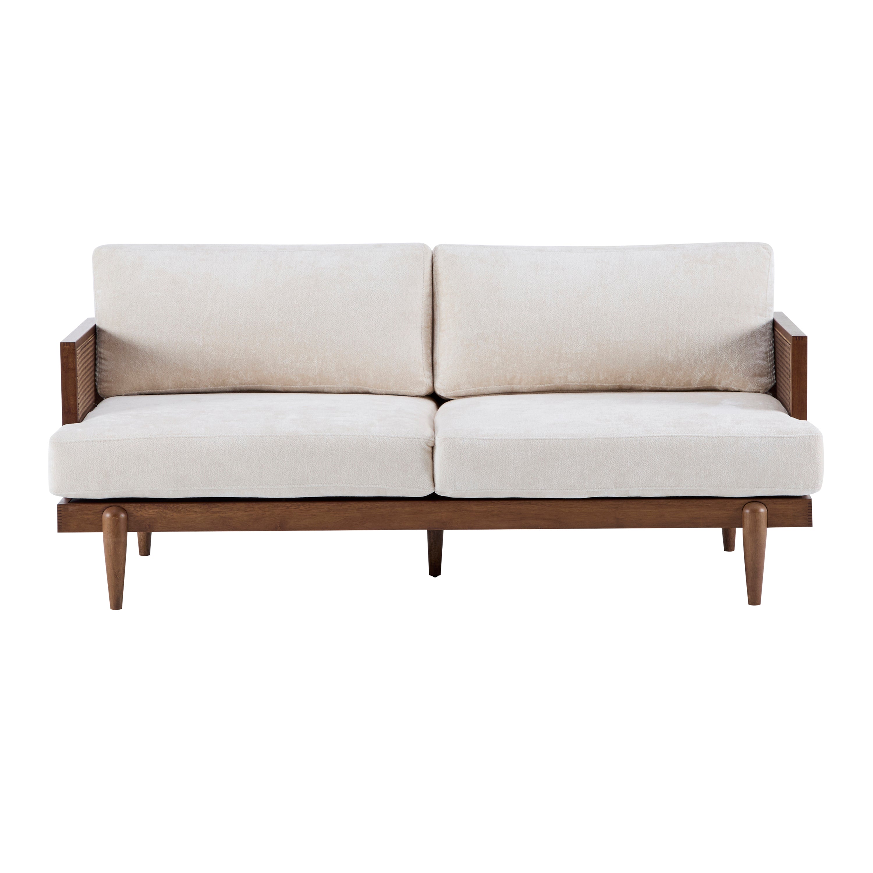 EMIR 72' Square Arm 3-Seater Sofa with Cane Rattan and Wooden Frame,Walnut,,Living Rooms,Bedrooms,Apartment Office