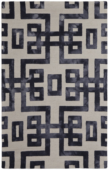 4' X 6' Ivory And Black Wool Geometric Hand Tufted Area Rug