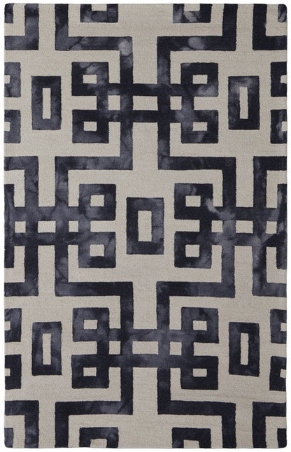 4' X 6' Ivory And Black Wool Geometric Hand Tufted Area Rug