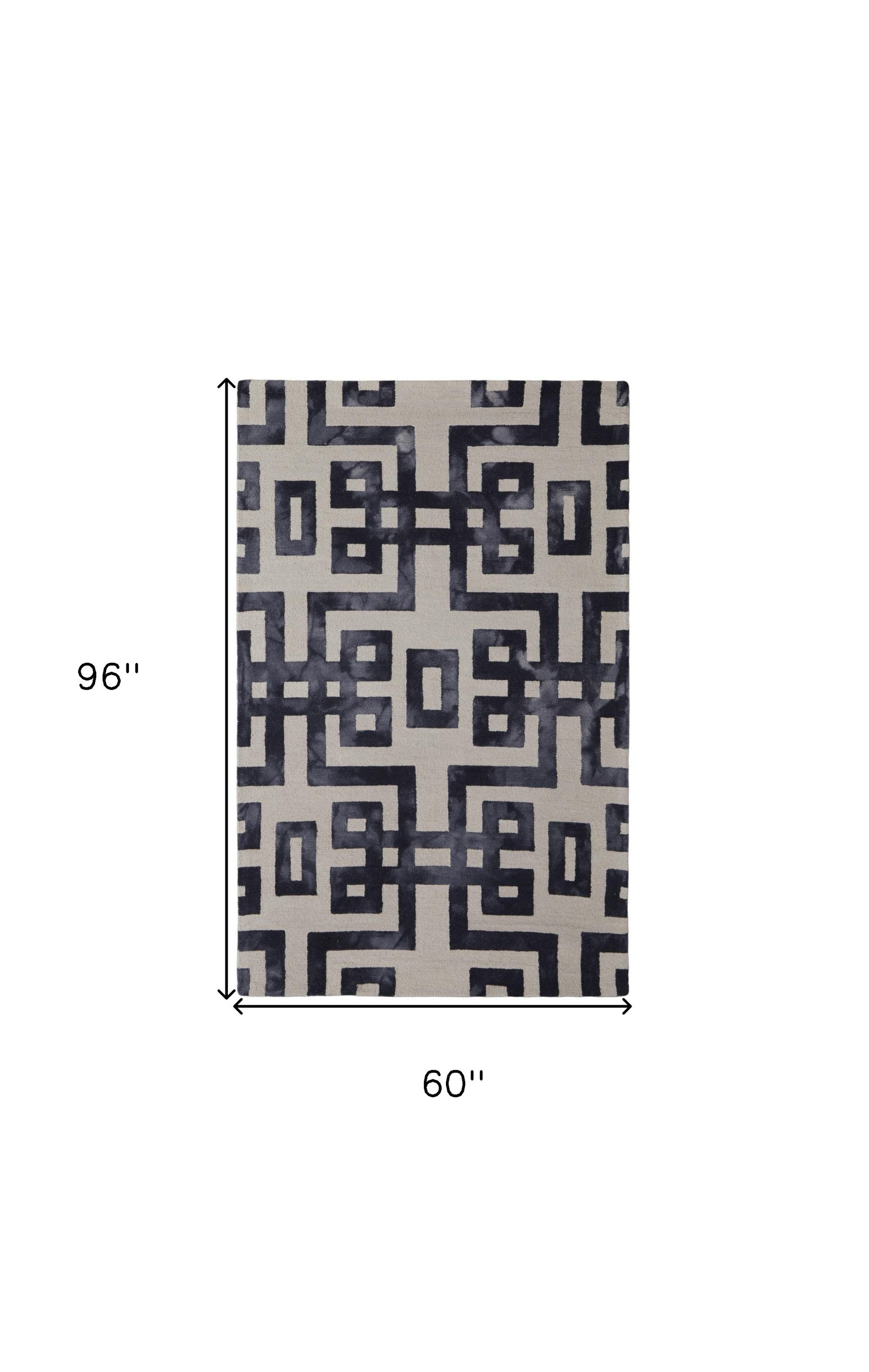 4' X 6' Ivory And Black Wool Geometric Hand Tufted Area Rug