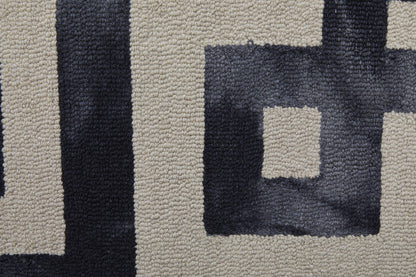 4' X 6' Ivory And Black Wool Geometric Hand Tufted Area Rug