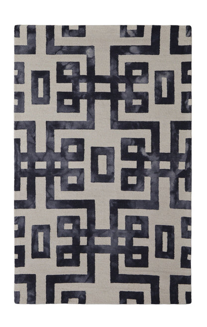 4' X 6' Ivory And Black Wool Geometric Hand Tufted Area Rug