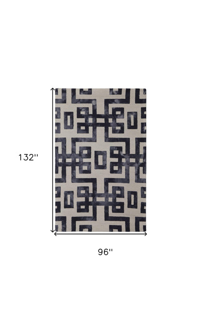 4' X 6' Ivory And Black Wool Geometric Hand Tufted Area Rug