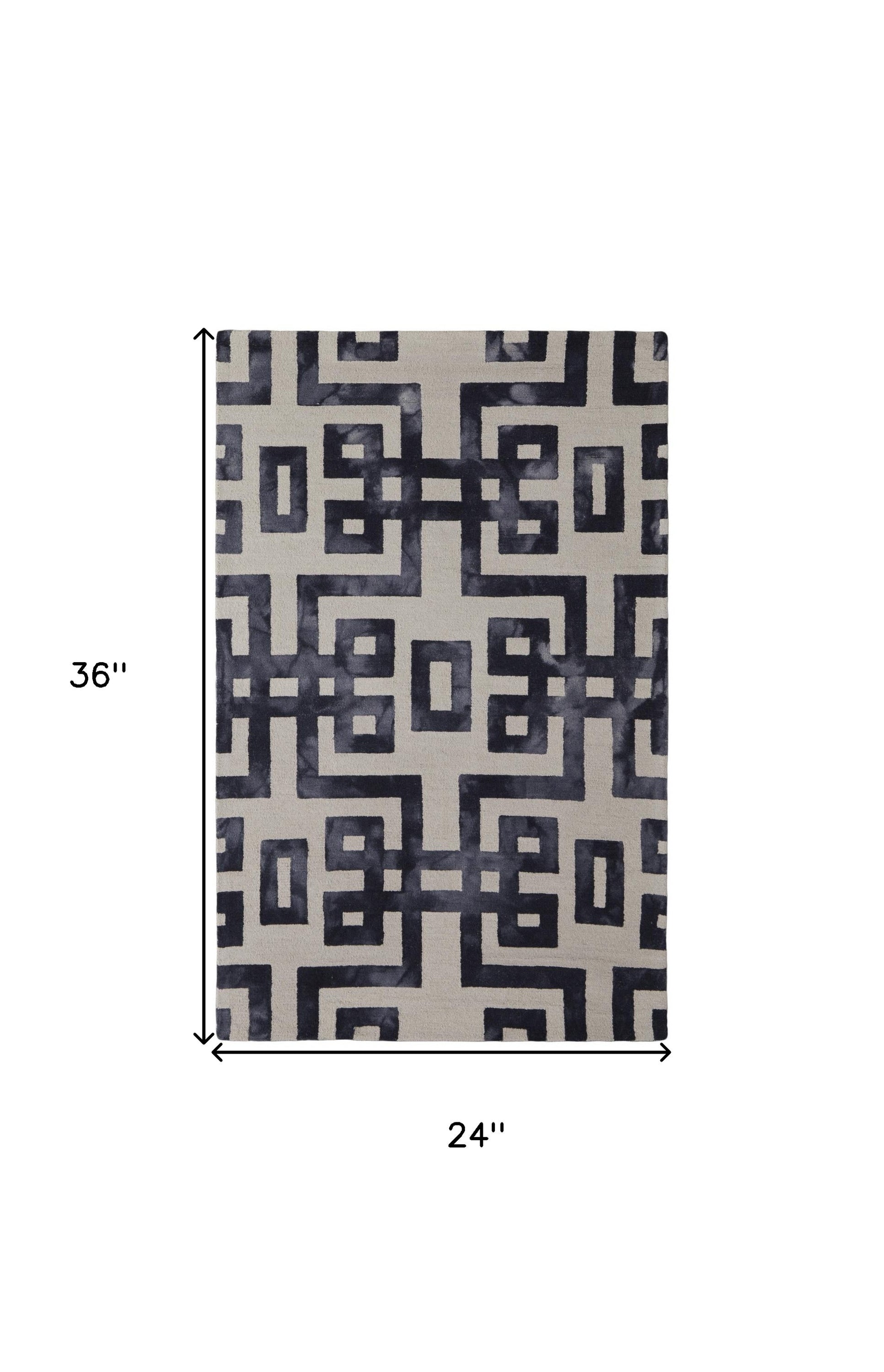 4' X 6' Ivory And Black Wool Geometric Hand Tufted Area Rug