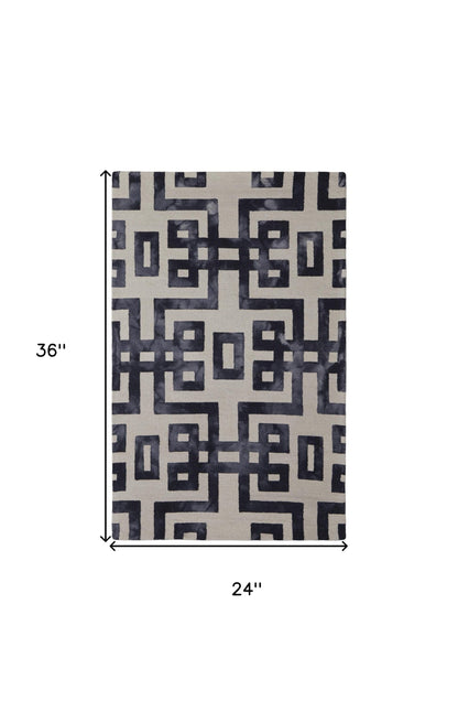 4' X 6' Ivory And Black Wool Geometric Hand Tufted Area Rug