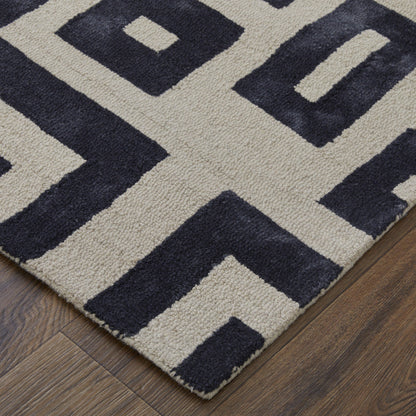 4' X 6' Ivory And Black Wool Geometric Hand Tufted Area Rug