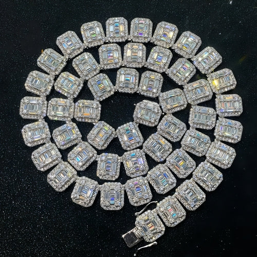 S925 Silver Rectangular Moissanite Cuban Link Chain – Sophisticated
