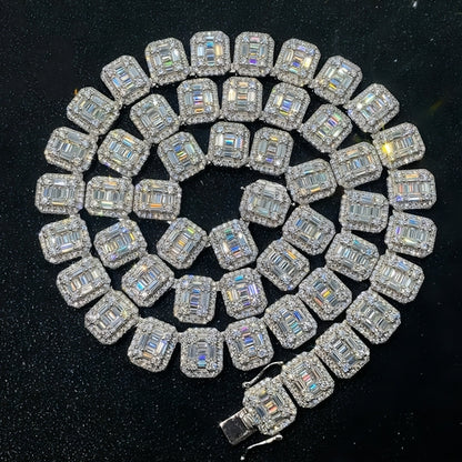 S925 Silver Rectangular Moissanite Cuban Link Chain – Sophisticated