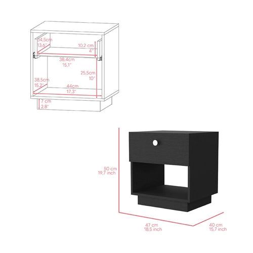 20" Black Wood One Drawer Nightstand