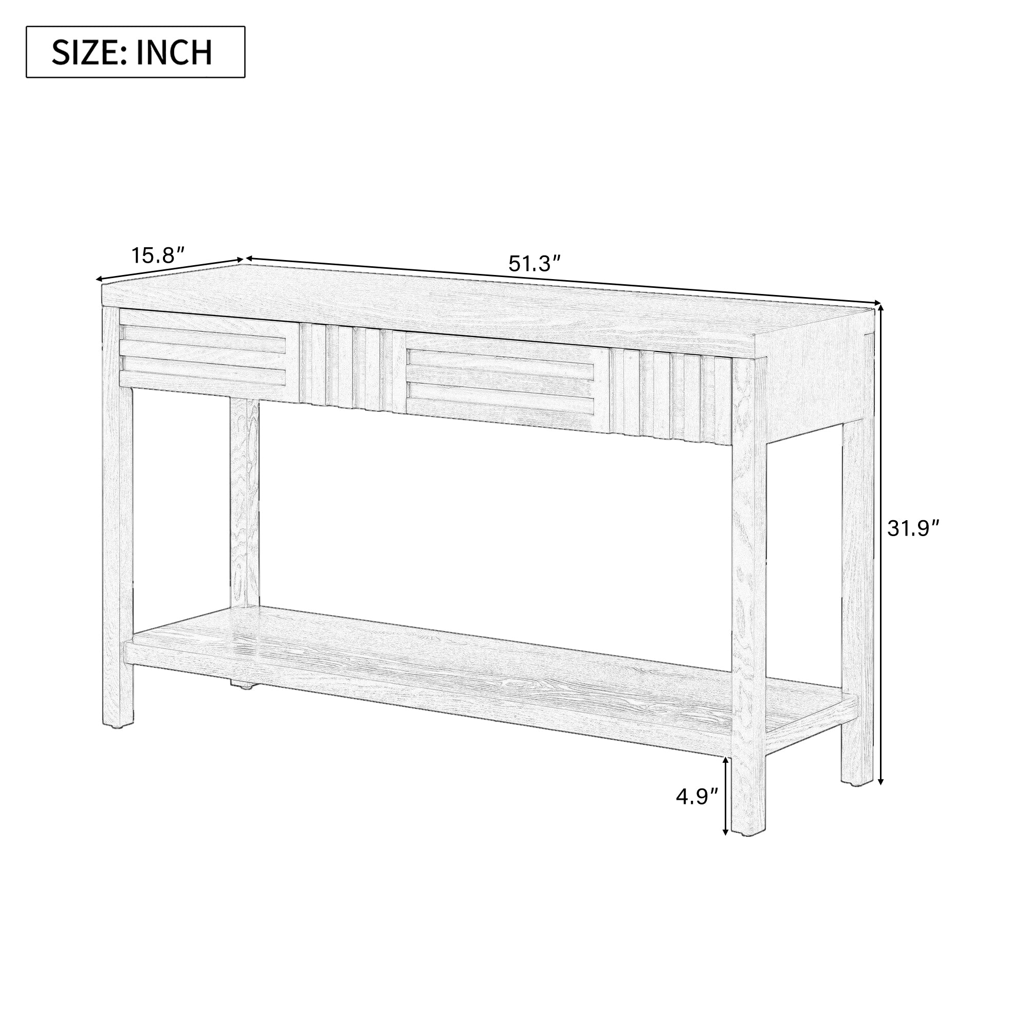 U_STYLE Modern Ash Veneer Console Table, Classic Striped Design, with 2 Drawers & Open Shelf, Perfect for Living Room, Hallway, Entryway, Study Room