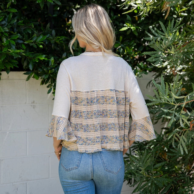 Young Threads Boho Chic: Tiered Patchwork Denim Cropped Shrug