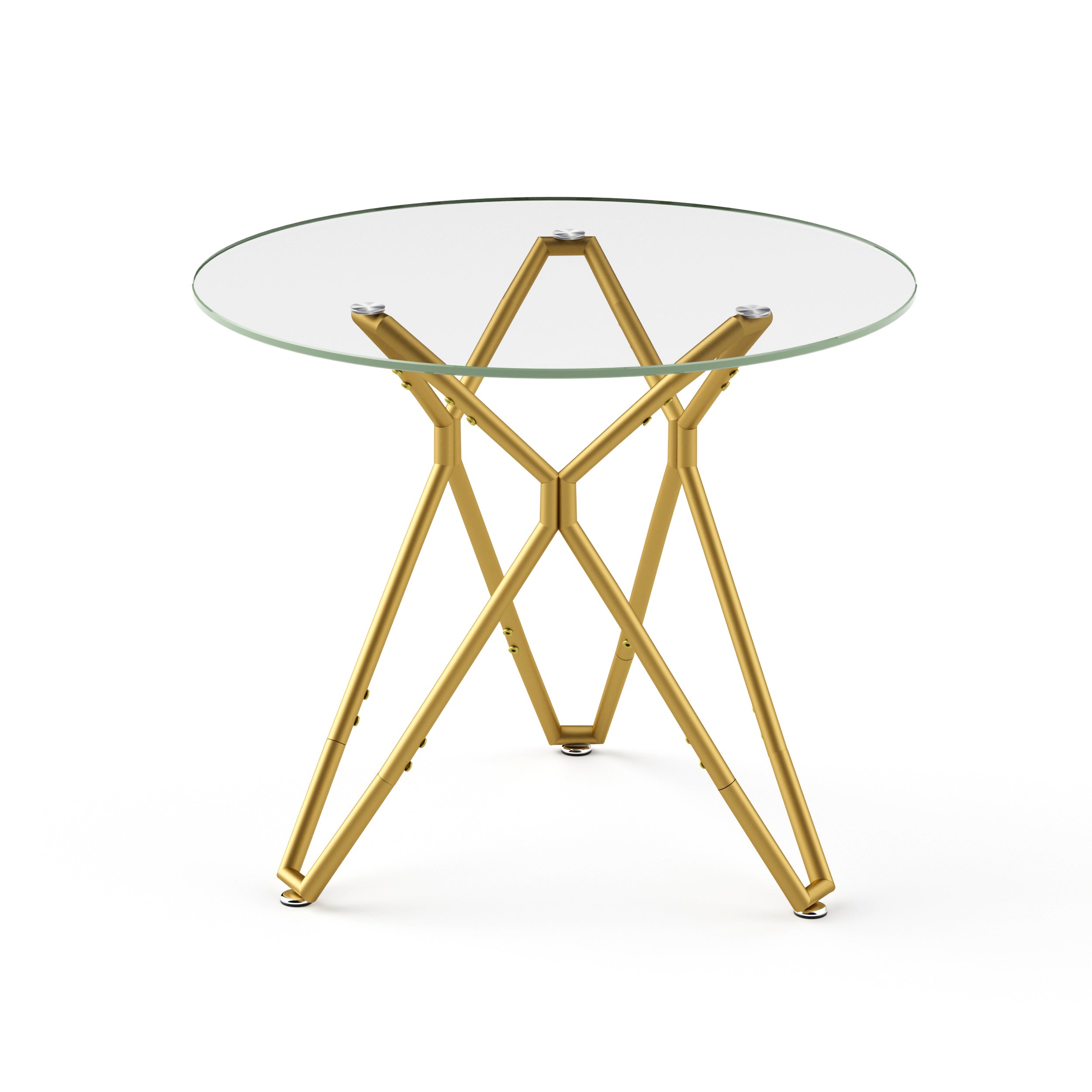Modern Round Tempered Glass Dining Table with Sturdy Metal Legs for 1-4 People, Gold, 35.4 Inches