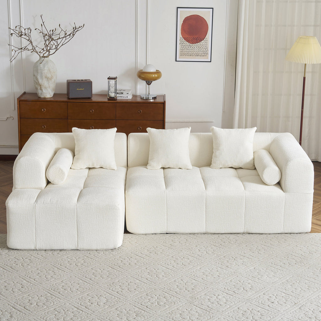 Modern Beige Modular Sectional Sofa with Deep Seating and Side Pockets, Chenille Upholstery, 101.2'