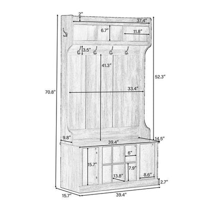 LuneluX_Home – Modern Farmhouse Hall Tree with Storage Bench & Hooks
