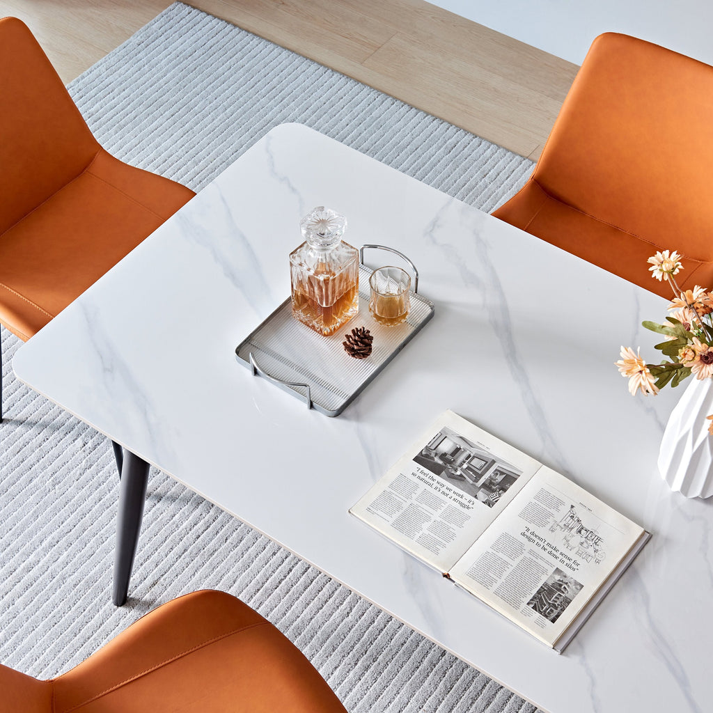 Large Rectangular Table with Strong Metal Base Modern Stone Dining Table For Kitchen 1.6m