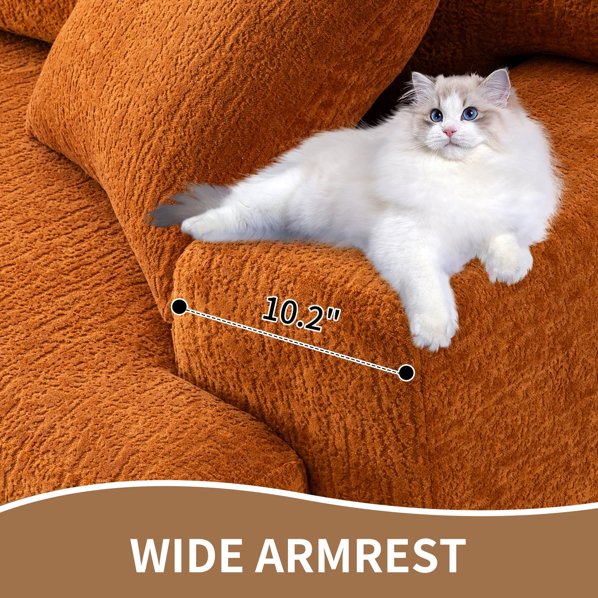 LY-029 Reconfigurable 4-Seater Sectional Sofa with Wood Grain Chenille Fabric, Amber Orange Modular Sofa with 2 Pillows, High-Density Sponge Couch for Living Room & Apartment