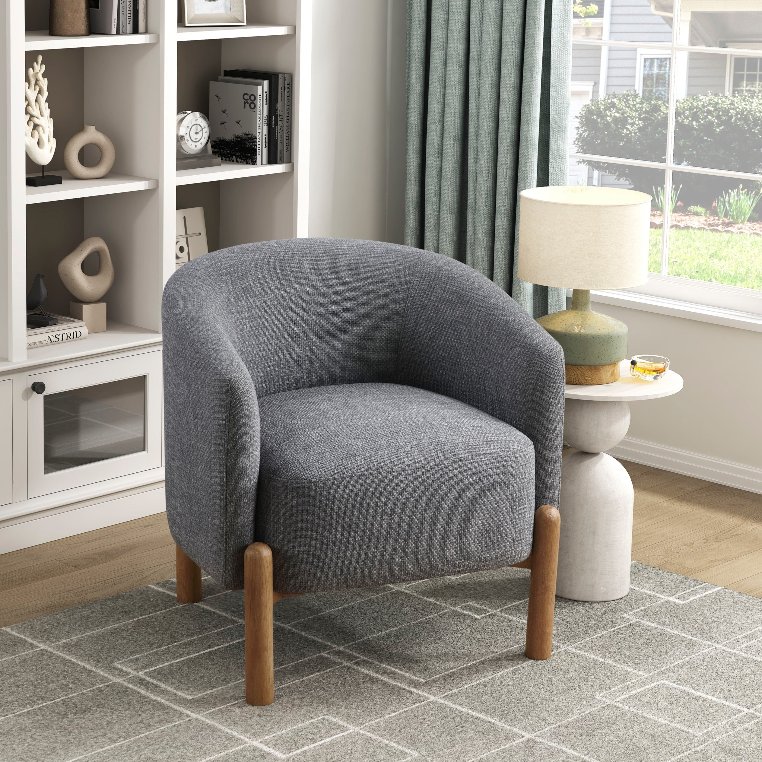 Style Comfort Accent Chair Gray Upholstery Durable Frame Solid Wood Legs Contemporary Living Room Furniture 1pc