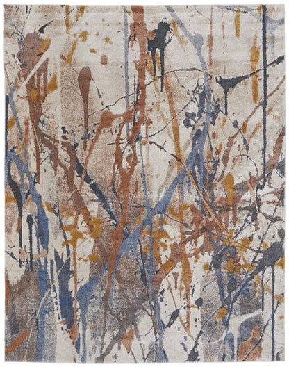 5' X 8' Ivory Blue and Brown Abstract Power Loom Area Rug
