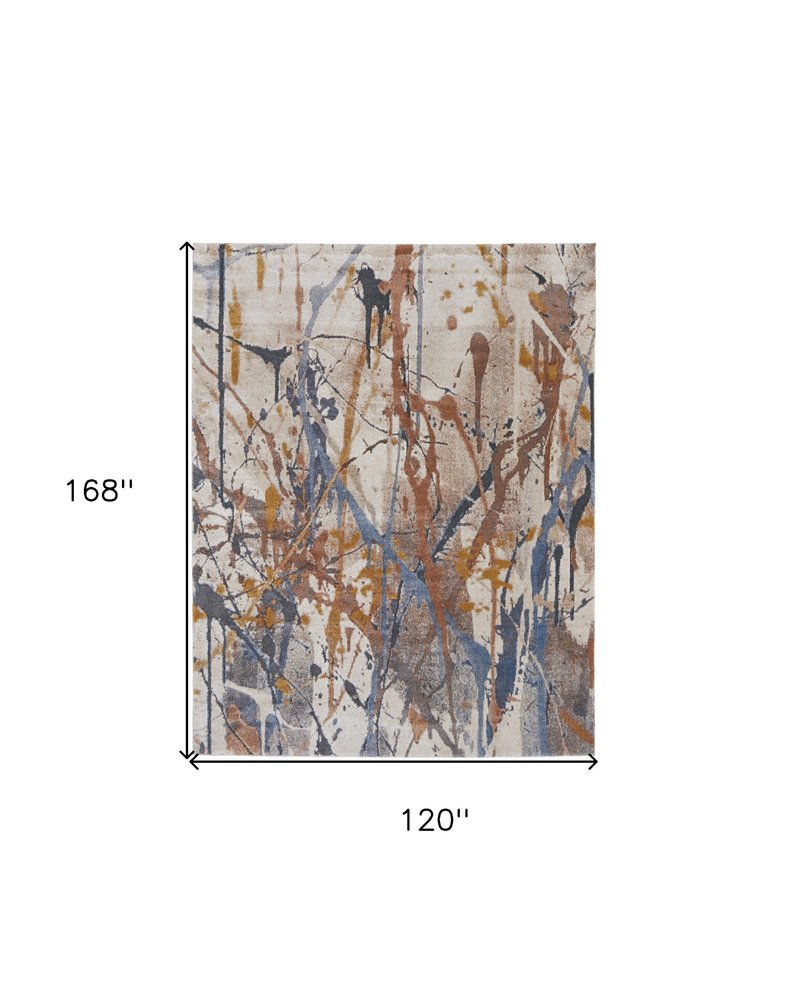 5' X 8' Ivory Blue and Brown Abstract Power Loom Area Rug