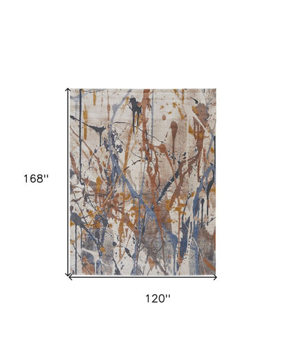 5' X 8' Ivory Blue and Brown Abstract Power Loom Area Rug
