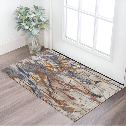 5' X 8' Ivory Blue and Brown Abstract Power Loom Area Rug