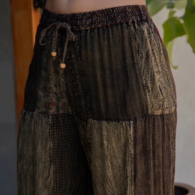 Young Threads Retro Revival Long Flared Patchwork Pants