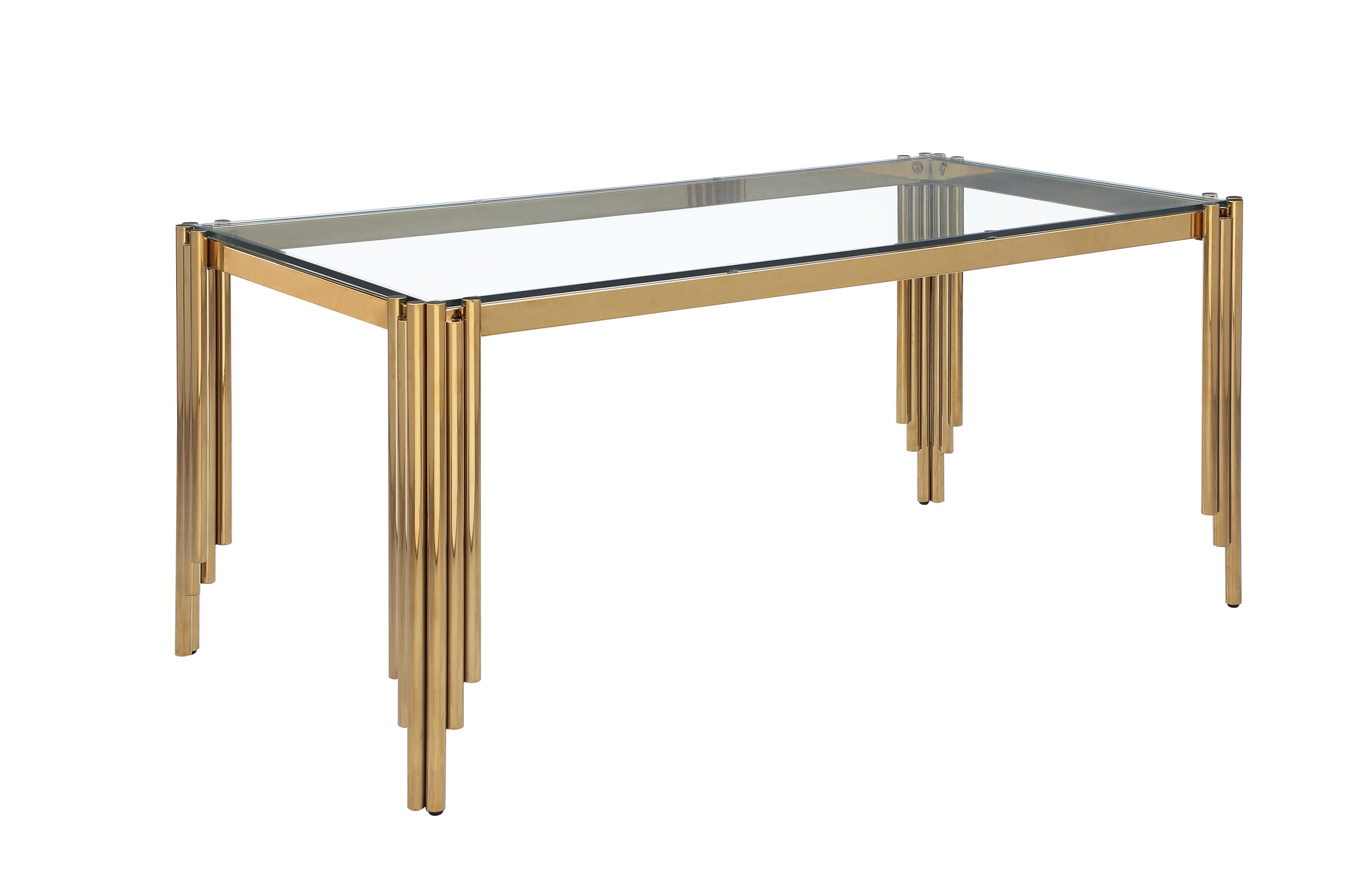 65' Rectangle Glass Dining Table, Tempered Glass Tabletop and Polished Gold Legs, Modern Style Table for Home, Kitchen. Dining Room