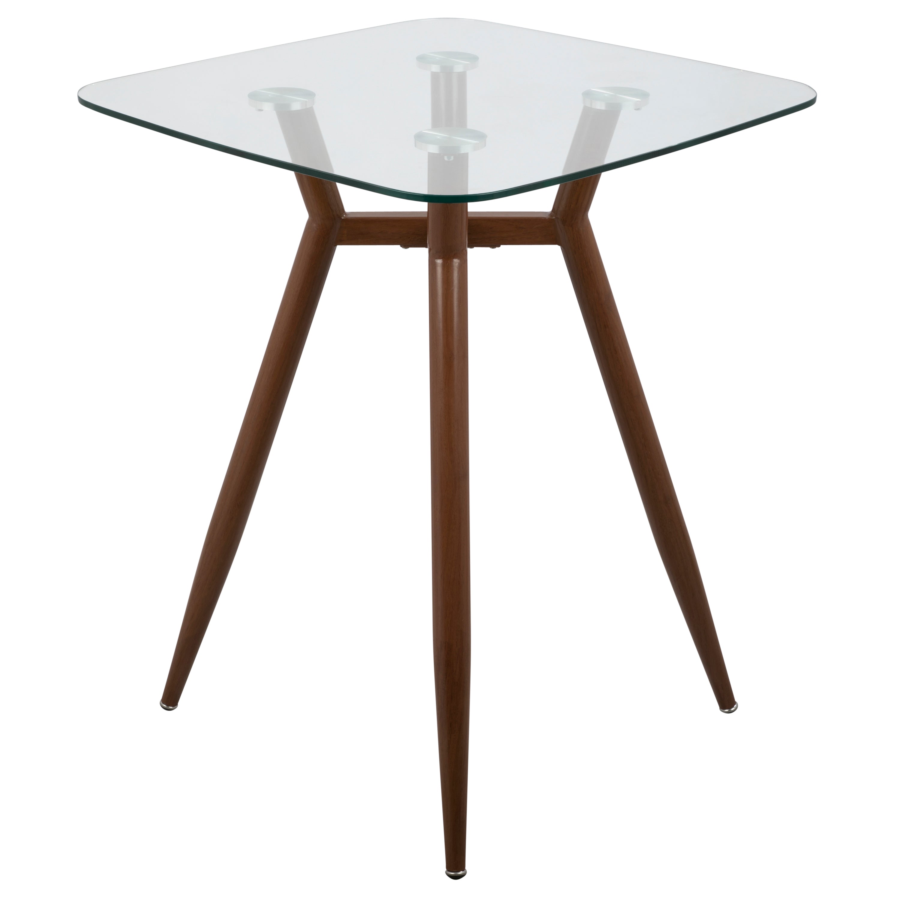 Clara Mid-Century Modern Square Counter Table with Walnut Metal Legs and Clear Glass Top by LumiSource