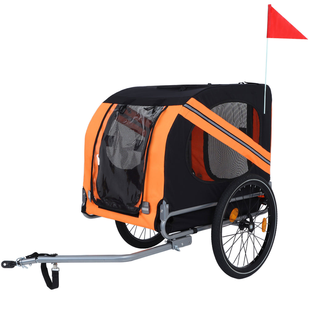 Large Folding Bike Trailer for Dogs – 66LB Capacity All-Terrain Pet Carrier, Durable Steel Frame for Cycling, Jogging, Camping & Outdoor Adventures, Black-Orange