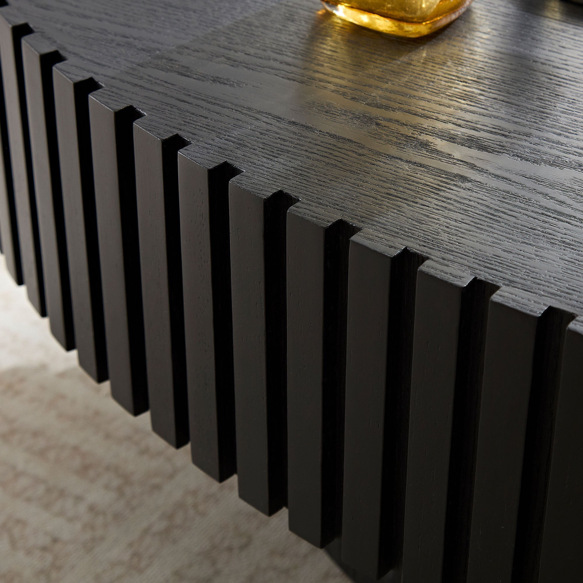 Modern Handcraft Drum Coffee Table Length 43.7 inch Ellipse Coffee Table for Living Room,Oval Small Coffee Table with Sturdy Pedestal,Black MDF