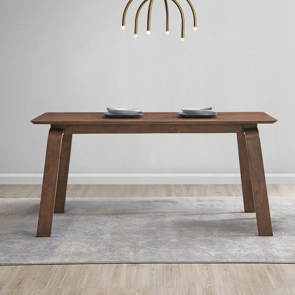 Contemporary Walnut Finish Dining Table 1pc Bent Legs Sleek Design Wooden Modern Dining Furniture