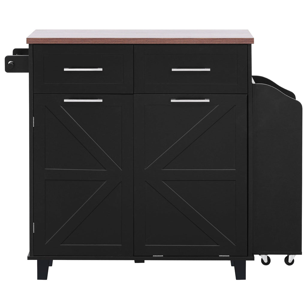 K&K 47.2' Farmhouse Kitchen Island with Drop Leaf, Kitchen Storage Island with Removable Side Racks, Two Drawers, Rolling Kitchen Cart on Wheels with Towel Rack, for Home, Kitchen, Dining Room, Black