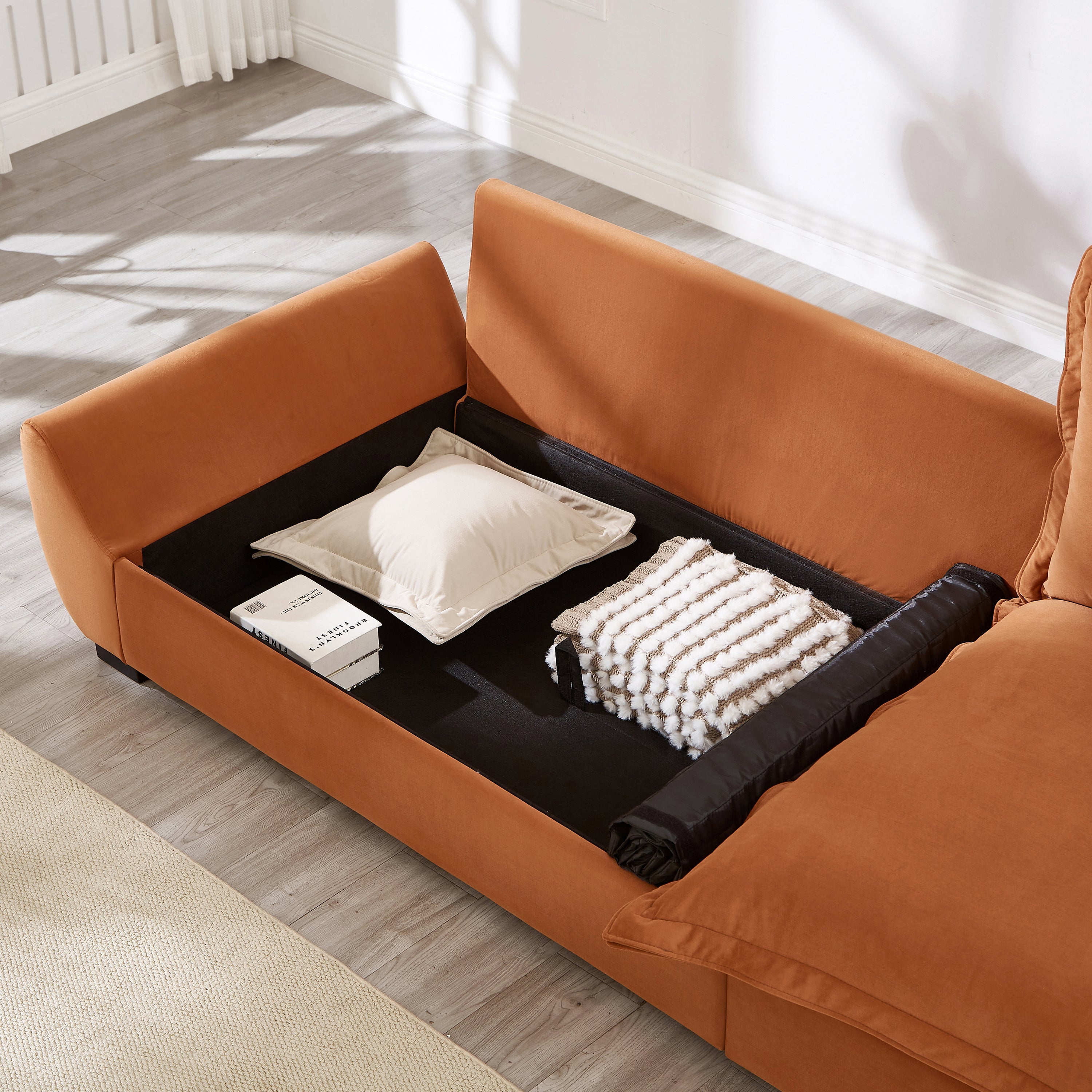 Modular Sectional Sofa, Sailing Design Sofa with Storage, Removable Backrest, Modern Deep Seat Sofa with Throw Pillows for Living Room Bedroom Apartment,Orange