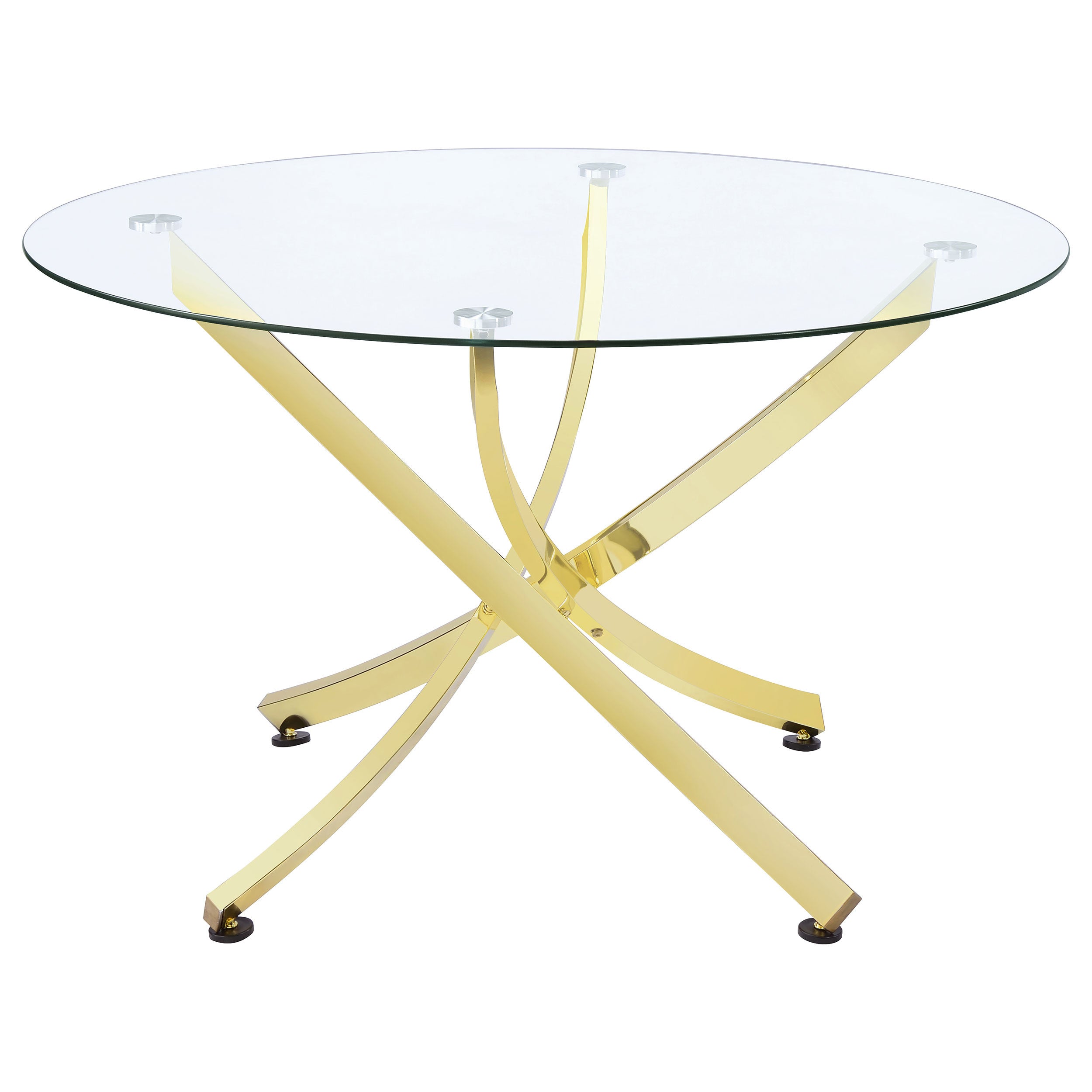 Orlette Brass and Clear Modern Brass Glasstop Dining Table
