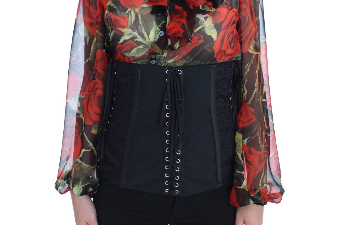 Dolce & Gabbana Black Stretch Corset Waist Strap Belt