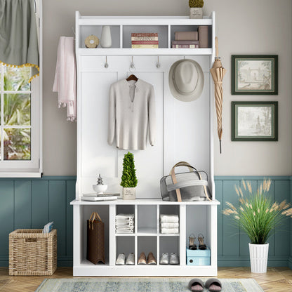 LuneluX_Home – Modern Farmhouse Hall Tree with Storage Bench & Hooks