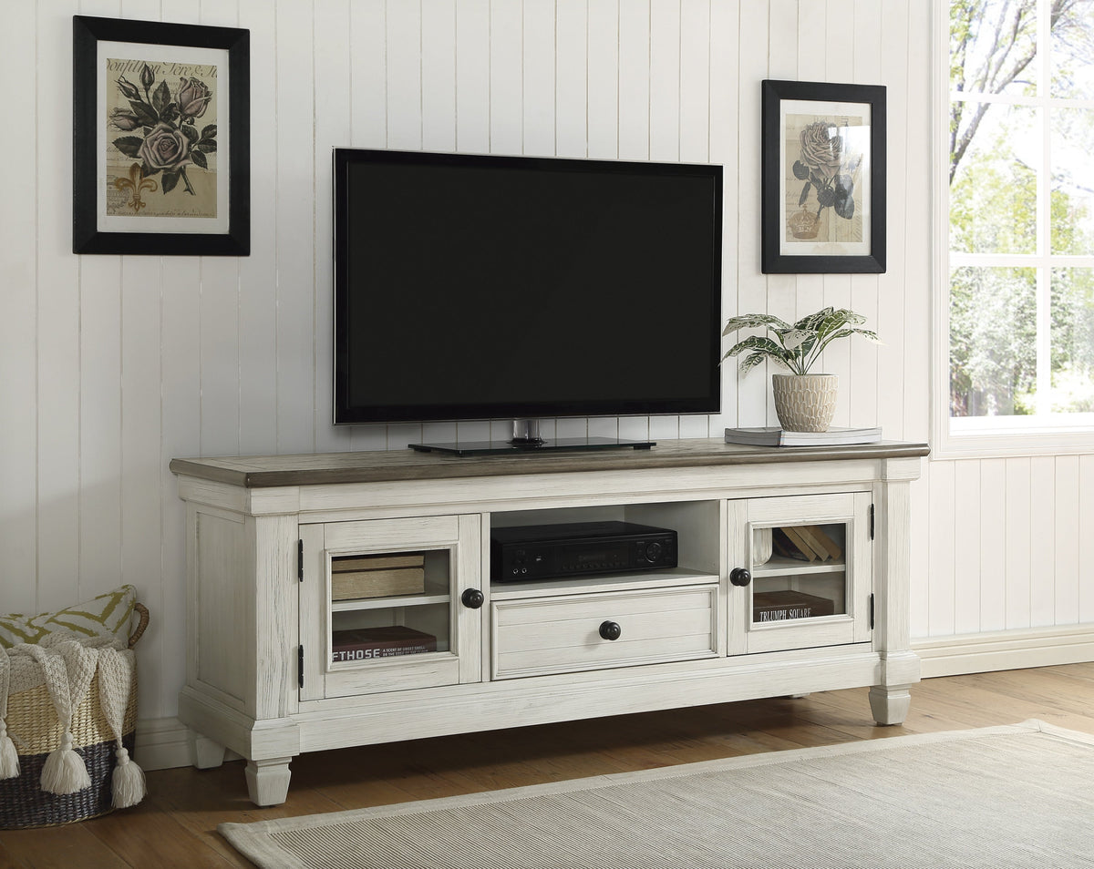 1pc TV Stand with Drawer Storage Cabinets Wooden Living Room Furniture, Antique White and Rosy Brown TV Console Table