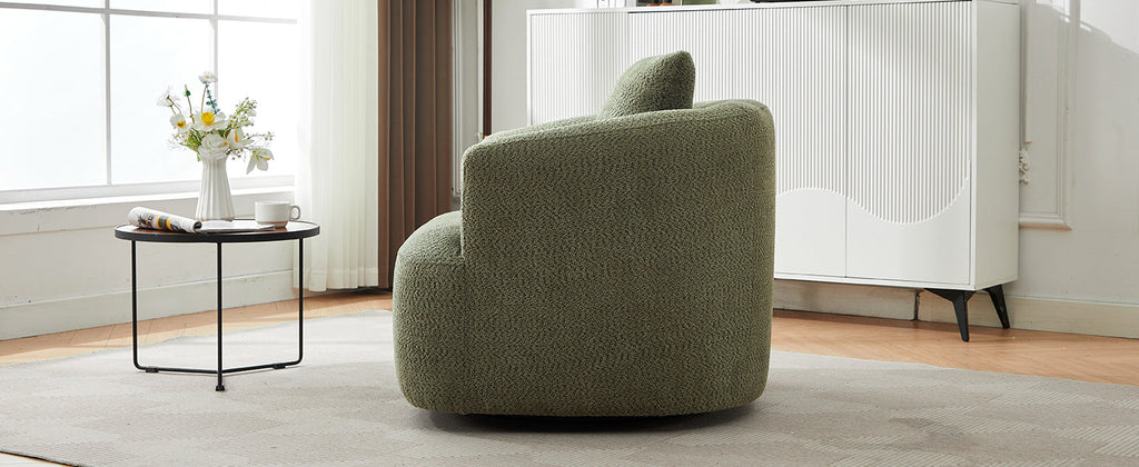 360° Swivel Chair, Chenille Upholstered Barrel Sofa Chair with Throw Pillow, Green, 38.2' for Living Room, Bedroom, Office
