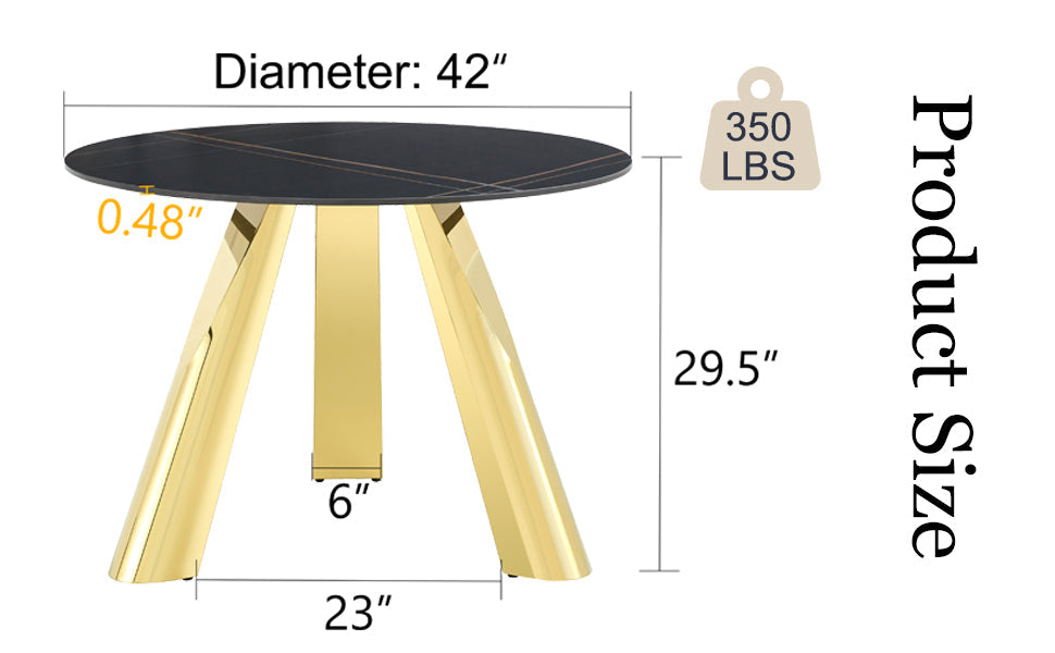 The 42-inch stainless steel gold-plated flamed granite round table with seating for 4 or 6 people is perfect for dining, entertaining, or as a conference table