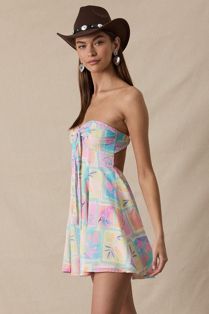 Pastel Fruit Tile Open Back Band Mini Dress