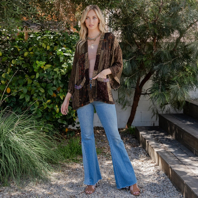Young Threads Kimono Top in Overdyed Mix N Match Patches