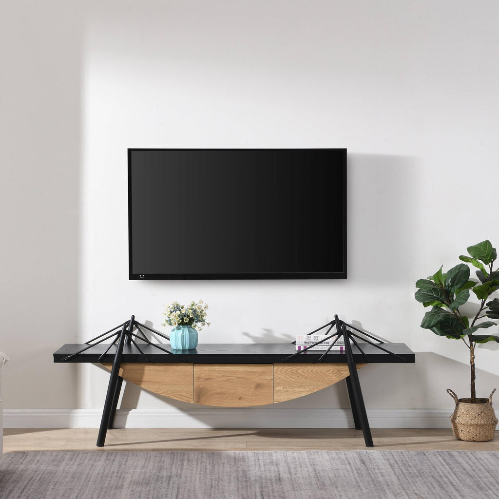 Sailboat-Shaped TV Stand, 70.87 inch Modern Entertainment Center with Drawer, MDF Wood Media Console Table, Unique Nautical Design, Sturdy Metal Support, Storage Cabinet for Living Room and Office