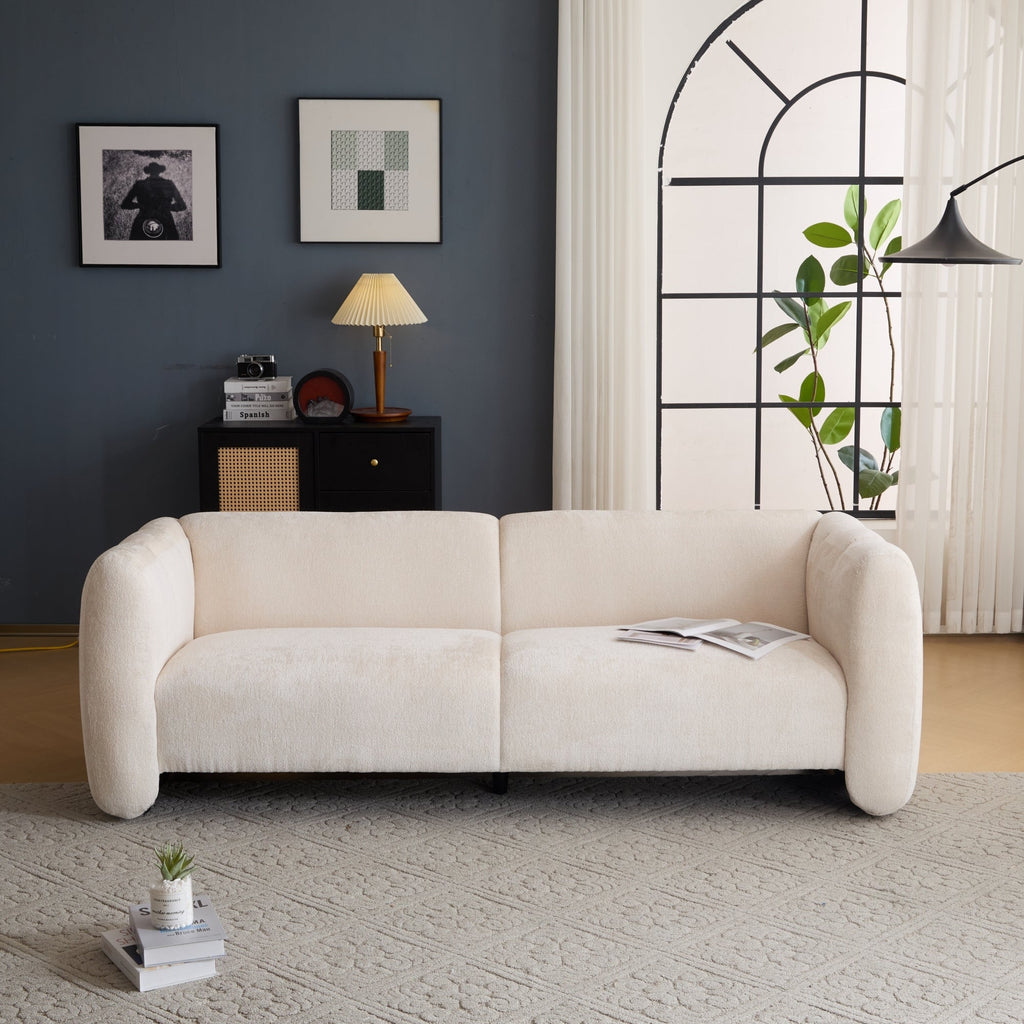 Tonson Wave Design 3-Seater Sofa, Beige Fabric, 83 Inches