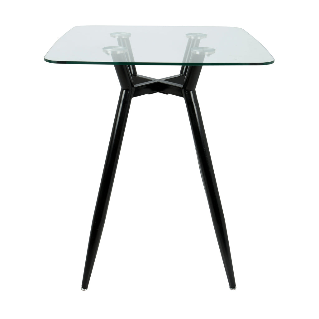 Clara Mid-Century Modern Square Counter Table with Black Metal Legs and Clear Glass Top by LumiSource