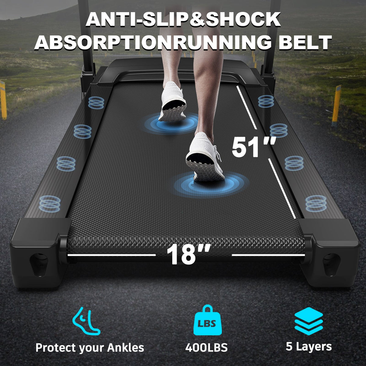 Treadmills for Home, Electric Treadmill with  Automatic Incline, Foldable 3.5HP Workout Running Machine Walking, Double Running Board Shock Absorption Pulse Sensor Bluetooth Speaker APP FITSHOW.400lbs