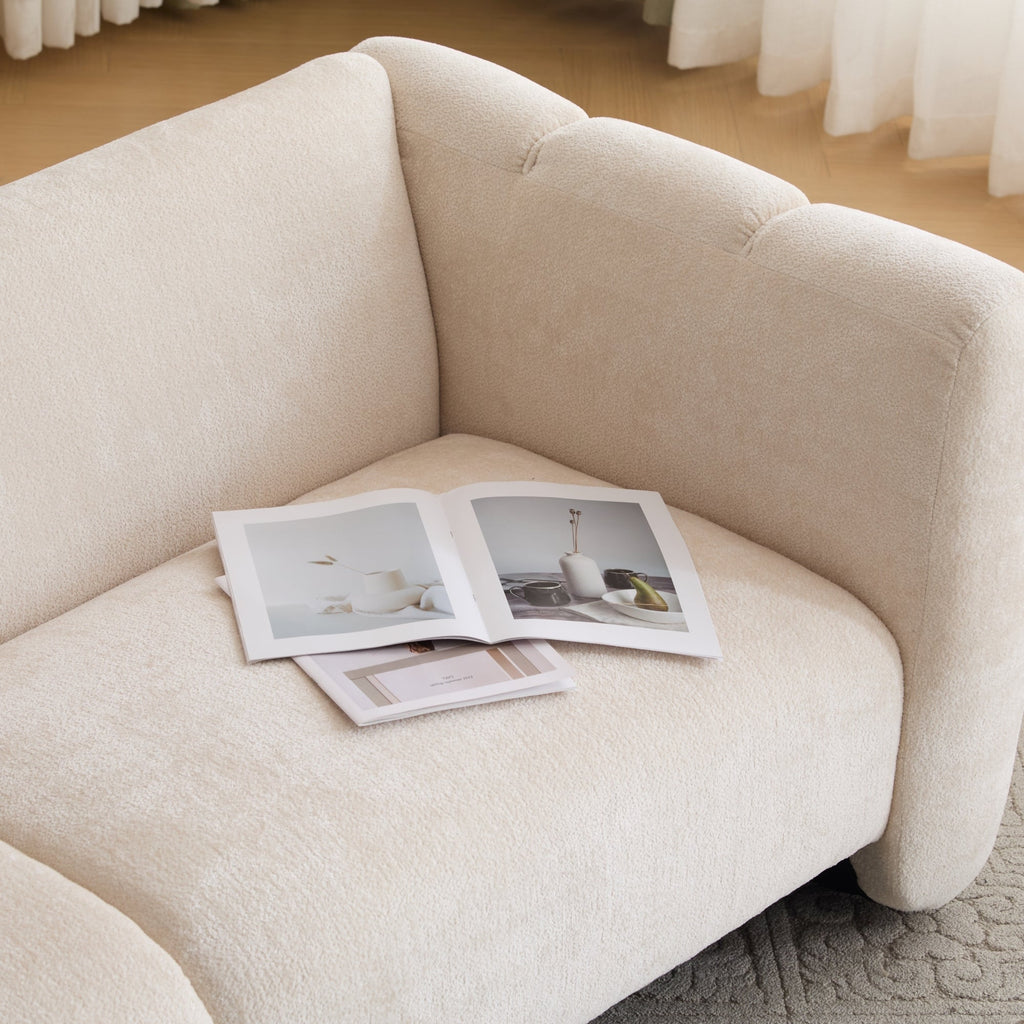 Tonson Wave Design 3-Seater Sofa, Beige Fabric, 83 Inches